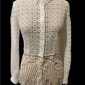 Elie Tahari Salem blouse size xs eyelet , crop button up nwt $348